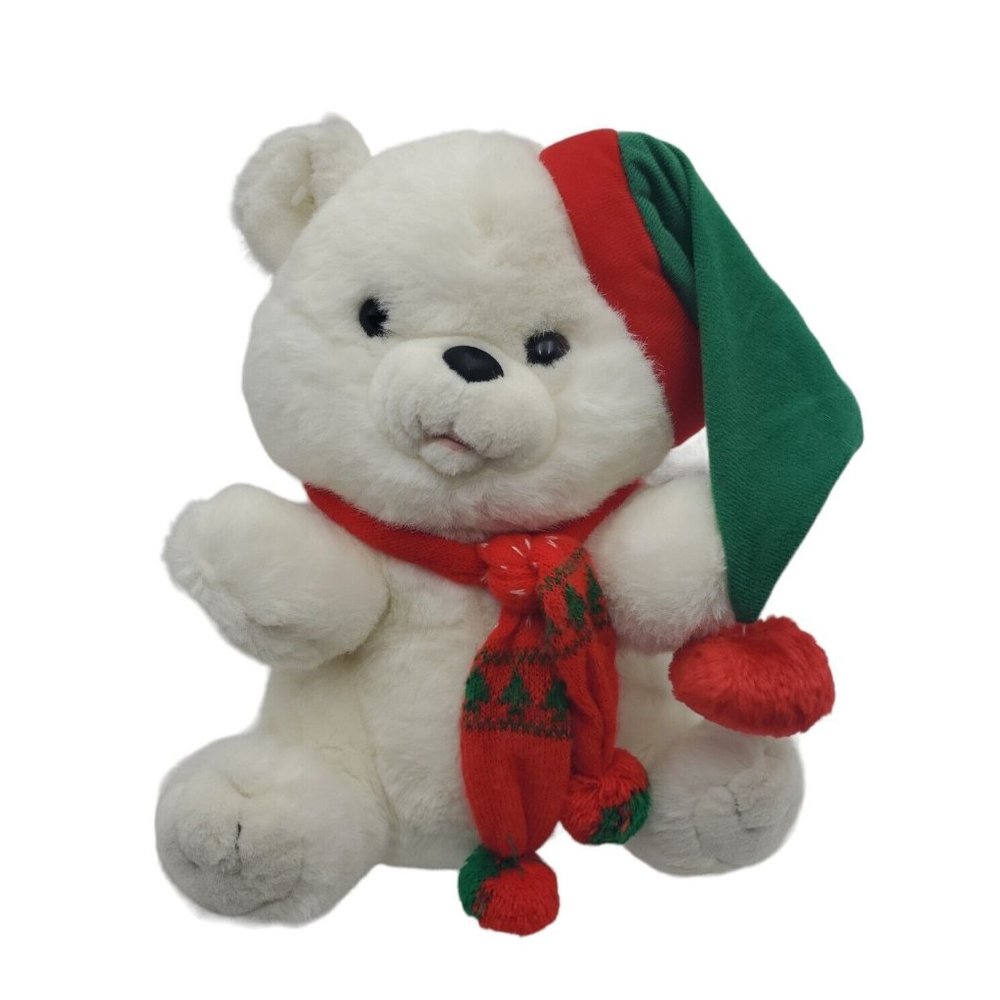 VINTAGE CUDDLE WIT CHRISTMAS POLAR BEAR WITH HAT AND SCARF 13" Tall